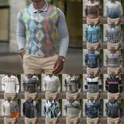 Men Long Sleeve Button Shirt Tops Casual Party Check/3D Print T-shirt New