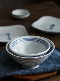 在飛比找松果購物優惠-日式復古斗笠碗 小巧高腳瓷碗 餐桌料理陶瓷米飯麵碗 (8.3
