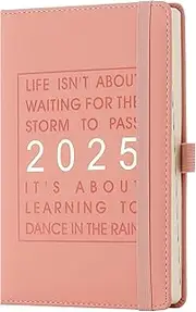 Mljtoyo A4 Diary 2025 Day per Page,Productivity Daily Planner from Jan 2025 to Dec 2025,A4 Week to View,Organizer Monthly Planner with Pen Holder,Elastic Closure (Pink, A4)