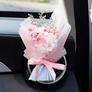 Pink Mini Dried Flowers Bouquet for Car Air Vent Clips, Car Air Outlet Perfume Decoration, Car FlowerVent Clips Car Air Fresheners Interior Accessories Automotive