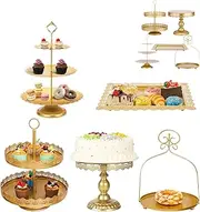 5Pcs Cake Metal Stands Set, Round Cupcake Dessert Table Holder Platter Stand, Cake Display Serving Tower Tray for Baby Shower Wedding Birthday Party Celebration, Gold