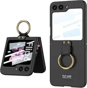 [SHIEID] Z Flip 6 Case with Ring Protective Cover for Samsung Z Flip 6 Phone Case with Built-in Front Screen Protector Slim Shockproof Full Body Protective Galaxy Z Flip6 Cover, Cool Black