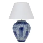 Jamie Modern Table Desk Lamp Light Fabric Ceramic Blue White