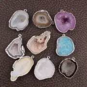 Multi Color Geode Druzy Silver Plated DIY Jewelry Making Connector Lot of 9 Pcs