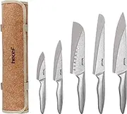 hecef Vintage Style Kitchen Knife Sets,Scratch Resistant Camping Matte Knives with 5 Slots Recycled Oxford Cloth Knife Roll Bag & Covers,Stonewashed High Carbon Stainless Steel Blades & Hollow Handle