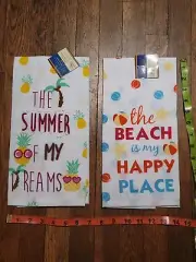 2 PC Flour Sack Towel Set The Beach Is My Happy Place & The Summer of My Dreams