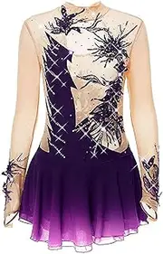[Zagitova] Ice Skating Dresses for Girls Long Sleeve Hook Finger Competition Performance Costume Turtleneck Lyrcial Dresses