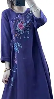 [REDBMX] Chinese Cheongsams for Women Vintage Loose Qipao Long Party Wedding Dress Cotton Linen Hanfu Traditional China Style Clothing