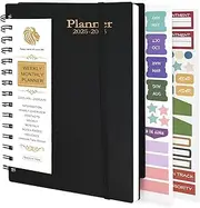 18 Month Year Diary, JAN2025-JUN2026 Weekly & Monthly Diary, A5 Spiral Bound Daily Agenda Planner, Hardcover To-Do List Journal, Productivity Week to View with 108 Stickers for Office (Black)