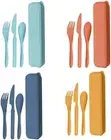4 Sets Wheat Straw Cutlery Portable Cutlery，Reusable Travel Flatware Set