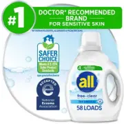 All Liquid Laundry Detergent Free Clear for Sensitive Skin 88 Fluid Oz 58 Loads