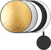 Collapsible Photography Reflector, Round Diffuser Reflector, Foldable Folding Reflector, 5 in 1 Reflector, Photo Reflector, Light Reflector, Translucent, Silver, Gold, White, Black, 30 cm Kiuiom