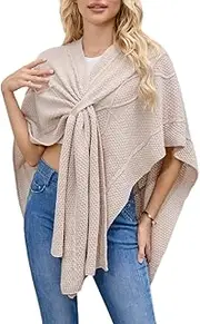 [Ferand] Women's Cable Knit Shawl Wraps Cross Font Lightweight Poncho Sweater for Fall Winter Fashion