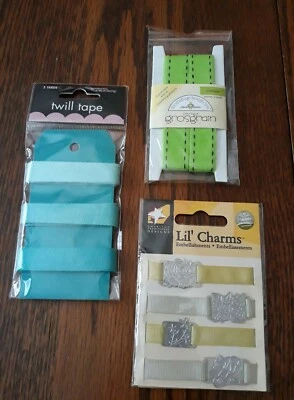 Grossgrain Scrapbooking Ribbons Green, Gold, Silver and Teal Twill Tape