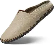 [LUODENGLANG] Men’s Slip-On Loafers Mules Clog Handmade Leather Slippers Hand Stitched no-heel Casual Shoes for Men Breathable Comfortable Soft