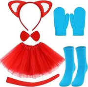 [Matiniy] Socks Fox Costume Outfit Include Fox Headband Tutu Skirt Bow Tie Tail Blue Socks and Gloves for Girls World Book Day Dress Up