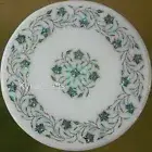 Natural Gemstone Inlay Work Coffee Table Top Round White Marble Hotel Side Table