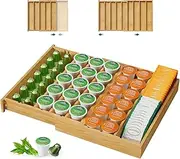 [EsLuker.ly] Bamboo Coffee Pod K Cup Holder Organizer for Drawer Insert Counter, Expandable Coffee Tea Storage Tray Compatible with Nespresso Vertuo Capsules - Easy Access for Office Home Kitchen