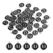 Alphabet U Enamel Letter Charm Enamel Initial Charm Black 50 Pcs