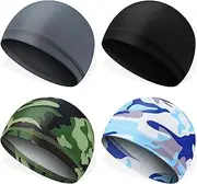 [Wanmu] 4Pcs Men Cooling Skull Caps, Welding Hard Helmet Liner, Cycling Skull Caps, Quick Dry Cycling Running Hat for Men Women, Sleep Hats for Men Women