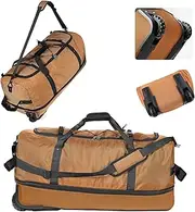 [CONTAIL] 32" Soft-Sided Rolling Duffle Bag with 2 Wheels,Expandable from 110L to 140L, Foldable Travel Duffel with Multiple Compartments,Brown