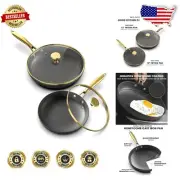 Long Lasting Non-Stick Frying Pans 10" & 12" with Glass Lid - Perfect Gift