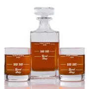 Good Day Bad Day Don’t Even Ask Engraved 3-Piece Whiskey Decanter Set