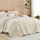 Quilt Queen Size Light Beige Stripe Patchwork Summer Bedspread Coverlet 3 Pie...