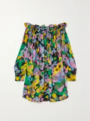 [AZ FACTORY] AZ FACTORY - + Lutz Huelle Theodora Off-the-shoulder Floral-print Crepe De Chine Mini Dress - Black - FR 42 FR 42 Black