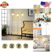 Touch Control Silver Floor Lamp with 3 Flexible Gooseneck Arms for Living Spaces