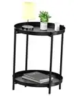 2 Tier End Table - Metal Side Table Waterproof Small Sofa Coffee 2 tier Black