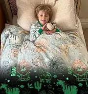 SNOOG Kids Glow in The Dark Animal Safari Throw Blanket - Green, 50"x60" - Soft Plush Fleece Kids Throw Blanket