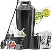 Bar Set Cocktail Shaker Set Bartender Kit, 8 Piece Black Cocktail Set, Mixology Bartender Kit, Steel Drink Shakers Cocktail Kit, Bar Accessories: 24oz Martini Shaker, Muddler, Cocktail Book and More