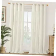 Natural Linen Curtains 95 Inch Long 2 Panels, Grommet Burlap Light Filtering