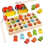 Magnetic Fishing Game, Montessori Wooden Educational Toys for Toddler Kids Learnig ABC Alphabet & Color Sorting,Fine Motor Skill Toys for 2 3 4 Years Old Toddler Boys Girls Gift