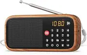 LEOTEC Rechargeable FM Radio with Bluetooth,Digital Radio,Portable Vintage Wood Table Alarm Clock Radios with 1800mAh Lithium Battery,Type-C Charging/SOS/AUX/USB,Great for Seniors