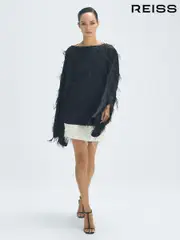 Reiss Cream Kirsten Feather Mini Skirt (437403) | $595
