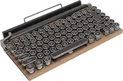 Retro Mechanical Keyboard, Typewriter Style Keyboard Wireless, Cute Round Punk Keycaps with USB, Gaming Keyboard with Backlit for Desktop/PC/Phone (Wood Grain)