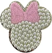 Ivory Pearl & White Letter Varsity Initial Patches, Adhesive Sticker, 3.5" Height (Minnie)