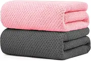 [YURIRIA] Bath Towels 2 Pack High Water Absorbent Bathroom Towel Set Soft Towels for Bathrooms, Beach, Swimming Pool, Gym, and Spa (Pink+Dark Grey)