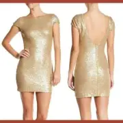Dress the Population Womens Dress Size XS Lucie Gold Sequin Cap Sleeve Bodycon