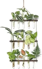 Dahey Plant Propagation Tubes Wall Hanging Planter Terrarium with Wooden Stand, Retro 3 Tiered Hanging Glass Planter Station with 15 Test Tube Vase for Hydroponic Plants Cutting Home Garden Decor