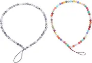 FONDOTIN 2pcs Beaded Soft Polymer Phone Chains Lost Decorative Phone Strings Detachable Lanyard for Easy Installation Wrist Loop for Safety and Versatile Use