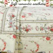 NEW! ~ COZY SHABBY CHIC COTTAGE CREAM YELLOW PINK BLUE LEAF SOFT ROSE QUILT SET