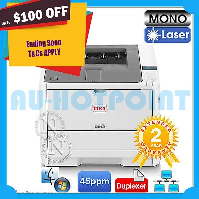 OKI B512dn Mono Laser Network PS/PCL Duplex Printer 45PPM/1200dpi+3-Yr 45762026