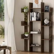 Tree-Shaped Bookshelf ROMI Walnut Modern Home Decor Storage Organizer Furn 01-BR