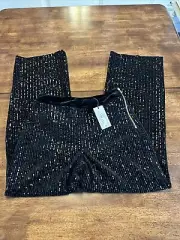 RIVER ISLAND Black Sequin & Velvet Pant Gold Side Zip UK Size 10 US Size 6 NWT
