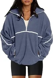 [LASLULU] Womens Half Zip Pullover Sweatshirt Sherpa Fleece Jacket Oversized Sweatshirt Warm Fuzzy Sweaters Pockets