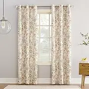 Sun Zero Jorah Botanical Print Thermal Insulated Energy Efficient Grommet Curtain Panel, 40" x 95", Linen
