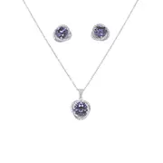 Bevilles Swirl Stud Earrings and Necklace Set with Cubic Zirconia in Sterling Silver